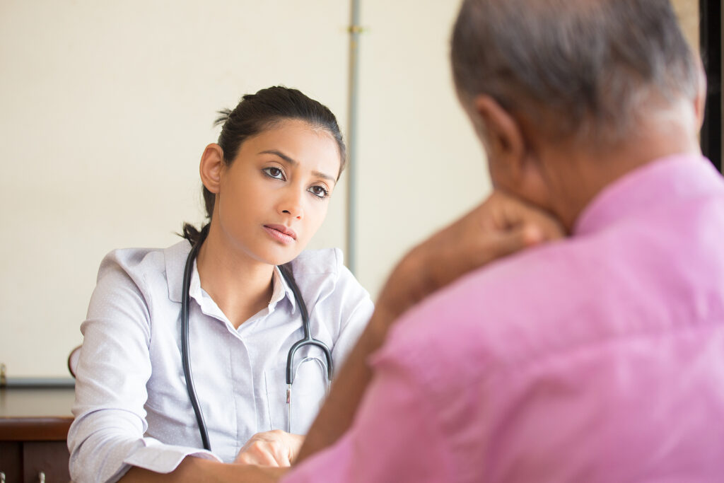sildenafil subscription uk - Closeup portrait patient talking serious conversation to healthcare professional